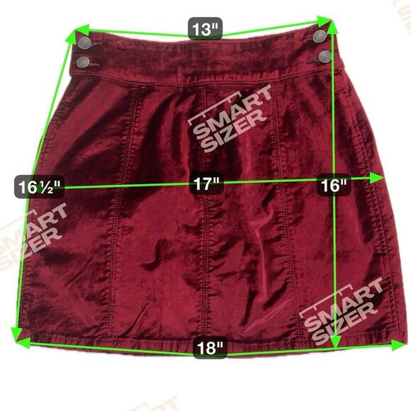 Free People Crimson Red Velvet Seamed Mini Skirt Rear Zip Button Waist Size 26 - Picture 7 of 11